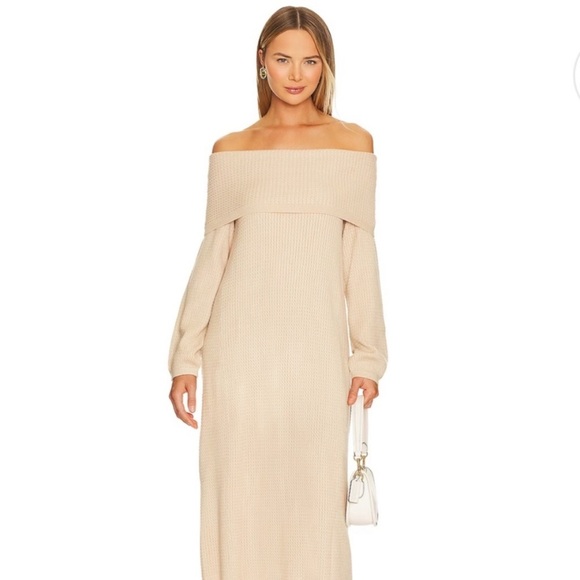 WeWoreWhat | Off Shoulder Sweater Dress In Beige Size XS NWT Cable Knit MIDI - Picture 12 of 12